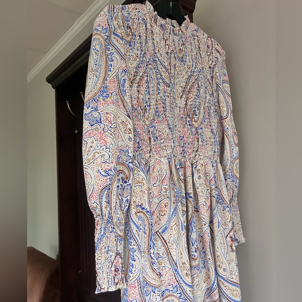 MISSORD Paisley Smocked Mock Neck Maxi Dress Victorian Romantic Poet Modest Sz S - Picture 10 of 13